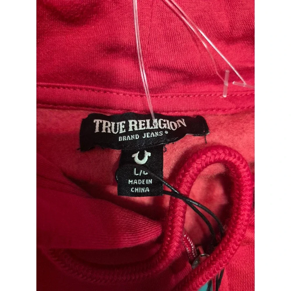 True Religion Mens Zip Up Hoodie Red Graphic Back Logo Sweatshirt Large New